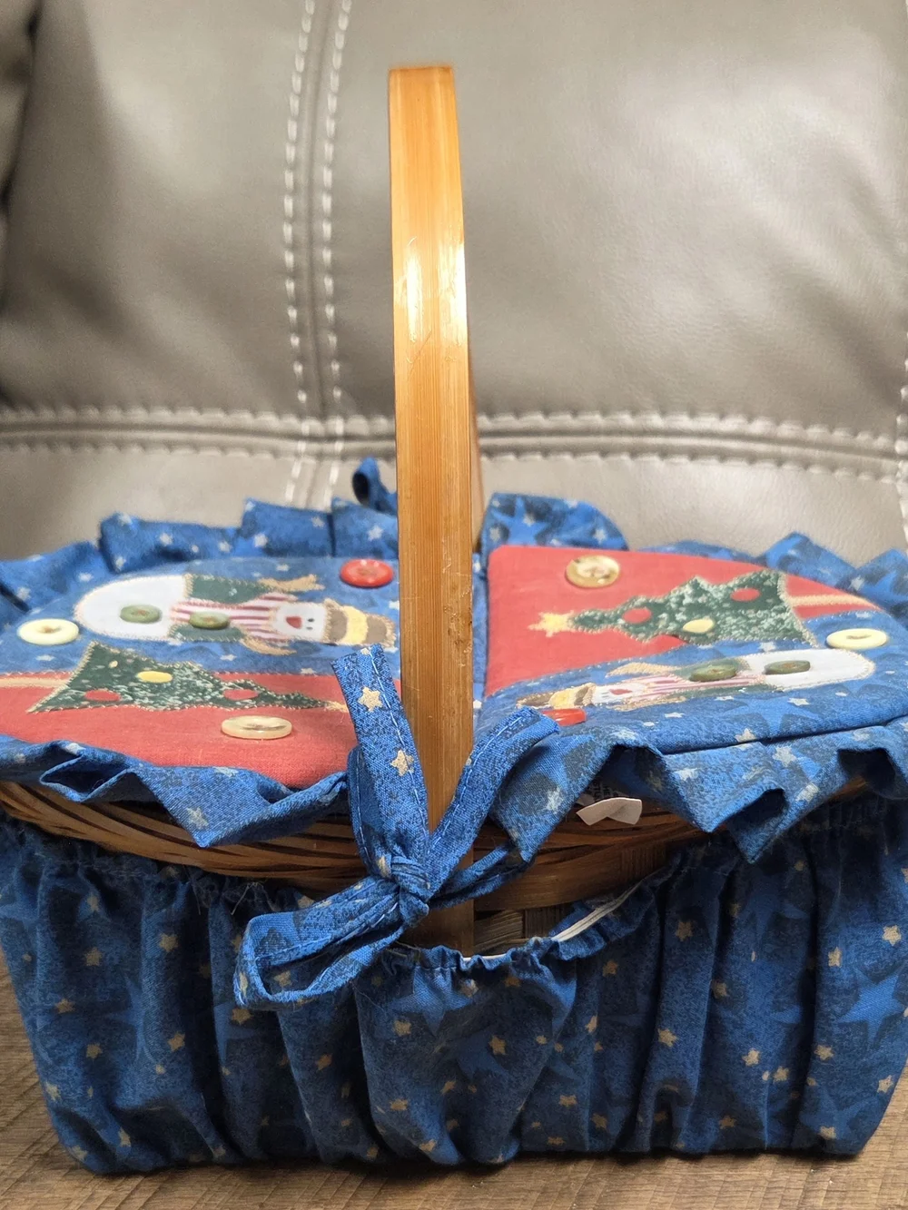Vintage Christmas Snowman Wicker Basket Set w/ Oven Mitt & Pot Holder 3 Pieces